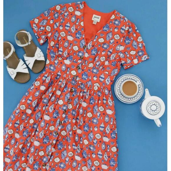Joanie x‎ Molly Hatch Tea Pot Fit & Flare Button Front Shirt Dress Size Small - Picture 1 of 10